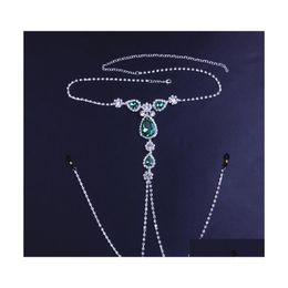 Navel Bell Button Rings Luxe groene strass Non -piercing sieraden voor vrouwen sexy ADT body tepel ketting ketting 1874 t2 drop del dh1s6