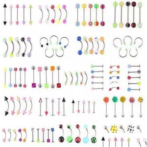 Navel Bell -knop Ringen Nieuwe 105pcs Lots Meng acryl roestvrijstalen buik navel tong lip body piercing sieraden 255y drop levering dh1er