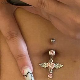 Nombril Bell Button Rings Nouvel Angle Ailes Rose Zircon Mode Haute Qualité En Acier Chirurgical Nombril Piercing Nombril Anneaux Ventre Piercing Bijoux De Corps YQ240125