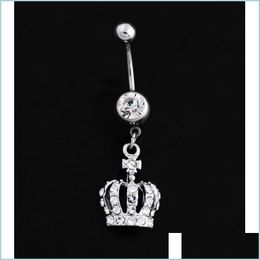 Navel Bell -knop Ringen Nieuwe mode Crown Charm Rhinestone Piercing sieraden navel ring ring navel body 263 Q2 drop de dhseller2010 dhu6c