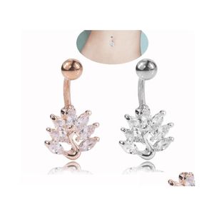 Navel Bell -knop Rings pauw goud vergulde zirkoon bengelen navel navel ringen body piercing sieraden drop levering dhobl