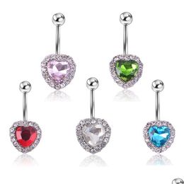 Navel Bell Button Rings Piercing Voor Vrouwen Crystal Love Heart Zirkoon Chirurgisch Staal Zomer Strand Mode Lichaam Sieraden Blauwe Kleur D Dhirp