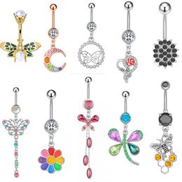 Nombril Cloche Bouton Anneaux Piercing pour Femmes Pendantes Fleur Pendentif Tortue Lune Perle En Acier Chirurgical Été Plage Mode Bijoux De Corps