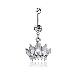 Nombril cloche bouton anneaux Piercing pour femmes Zircon fleur couronne acier chirurgical été plage mode corps bijoux couleur argent