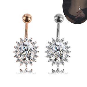 Nombril cloche bouton anneaux Piercing pour femmes ovale grand Zircon acier chirurgical été plage mode bijoux de corps