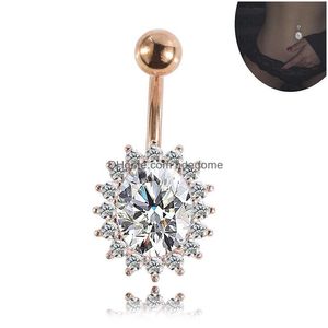 Nombril cloche bouton anneaux Piercing pour femmes ovale grand Zircon acier chirurgical été plage mode bijoux de corps livraison directe Dhuxn