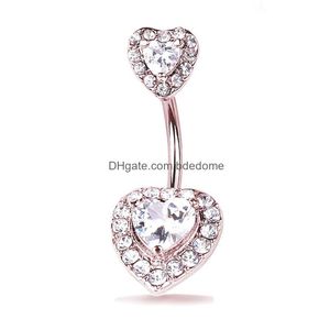 Navel Bell -knop Ringen Piercing voor vrouwen Zirkon Love Heart Chirurgisch staal Strand Beach Fashion Body Sieraden Drop levering Dhcav