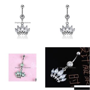 Nombril Cloche Bouton Anneaux Piercing Pour Les Femmes Zircon Fleur Couronne Acier Chirurgical D'été Plage De Mode Corps Bijoux Sier Couleur Goutte Del Dhdtj