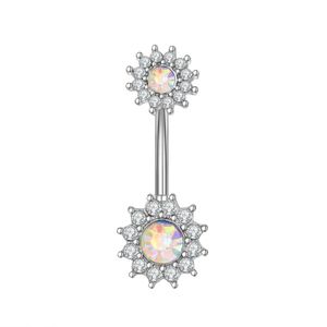 Navel Bell -knop Ringen Piercing voor vrouwen kleurrijke zilveren kleur zirkoon kristal bloem chirurgisch staal strand mode body sieraden