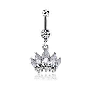 Nombril cloche bouton anneaux Piercing pour femmes Zircon fleur couronne acier chirurgical été plage mode corps bijoux couleur argent