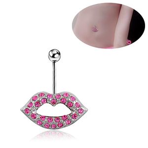 Navel Bell -knop Ringen Piercing voor zirkon rood roze kleuren lippen sexy vrouwen chirurgische staal strand mode mode body sieraden