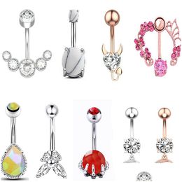 Nombril cloche bouton anneaux rose blanc couleur cristal amour coeur Piercing acier inoxydable chirurgical pour les femmes mode été plage fête Dhicz