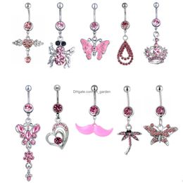 Navel Bell -knop Ringen PP10001 Belly Ring Mix 10 Styles Aqua.Colors PCS Dragonfly Buttonfly Spider Crown Heart Drop Dhgarden Dhhda