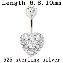 Navel Bell Button Rings Real 925 sterling zilveren navel ring vrouwen fijne sieraden hart body piercing S925 6 8 10 mm navel bar zirkoon stenen 230729