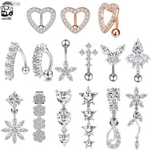 Anneaux de nombril barre inversée CZ 14G anneaux de nombril Dangle fleur étoile anneau de nombril en acier chirurgical bijoux de perçage de ventre Oreja corps anneau de ventre YQ240125