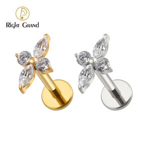 Navel Bell Button Rings Right Grand ASTM F136 CZ FourPoint Star Flat Back Stud Earring Helix Cartilage Monroe Medusa Tragus Piercing 230717