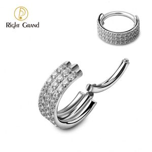 Anneaux de bouton de cloche de nombril Droit Grand ASTM 36 16G Triple Stack Hinged Zircon Nose Clicker Segment Ring CZ Petit Cartilage Septum 230628