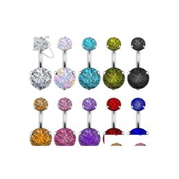 Navel Bell Button Rings Sexy 316 L Chirurgisch staal Double edelsteen voor vrouwen Fashion Zirkon Belly Bar Ring Body Piercing Bars Sieraden Dr Dhcrm