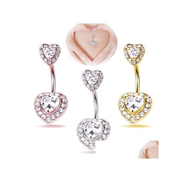 Nombril Bell Button Anneaux Sexy 316 L Acier Chirurgical Femmes Double Gem Belly Bar Anneau Corps Piercing Barres Bijoux En Gros Drop Deliver Dhz5B