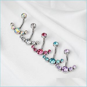 Navel Bell -knop Ringen Sexy Belly Ring Rose Goud Zwart Staal Vrouwen Crystal Button Piercing Zirkon Navel Bar Sieraden Drop DHP38