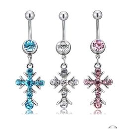 Navel Bell -knop Ringen Sexy Crystal Cross Tree of Life Belly Bars Piercing Dreamcatcher Tassel Body Sieraden Drop levering Dhjfb