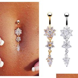 Nombril Bell Bouton Anneaux Sexy Dangle Belly Bars Bouton Anneaux Piercing Cz Cristal Fleur Corps Bijoux Navel Drop Mya30 Livraison Dhnvd