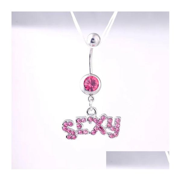 Nombril Bell Bouton Anneaux Lettre Sexy Wasit Danse Du Ventre Cristal Bijoux De Corps En Acier Inoxydable Strass Piercing Dangle Pour Les Femmes Dr Dhjdy