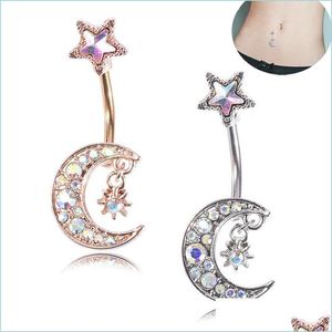 Nombril Bell Bouton Anneaux Sexy Piercing Nombril Ongles Corps Bijoux Étoile Lune Pendentif Cristal Nombril Anneaux Pour Femmes Filles Drop De Dhuki