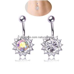 Navel Bell Button Rings Sexy Wasit Belly Dance Crystal Body sieraden Roestvrij staal Rhinestone Piercing Dange voor vrouwen Star Sun Dhkbx