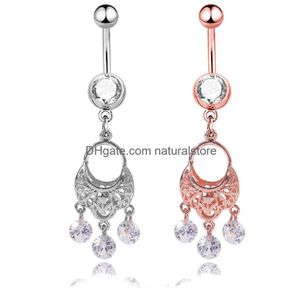 Navel Bell -knop Ringen Sexy Wasit Belly Dance Crystal Body sieraden Roestvrij staal strass Piercing Dange voor vrouwen hanger r dhtpm