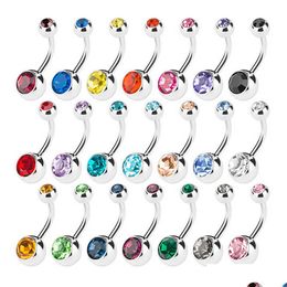 Navel Bell -knop Rings roestvrijstalen buikring Crystal Rhinestone Body Piercing Bars Jowery for Womens Bikini Fashion Jewelry Dhgez