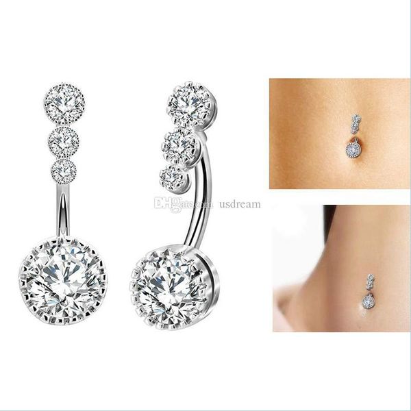 Nombril Bell Bouton Anneaux En Acier Inoxydable Diamant Ventre Anneau Allergie Zircon Nombril Bell Bouton Anneaux Sexy Mode Femmes Corps Bijoux Dhfud