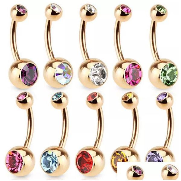 Nabel Bell Button Ringe Edelstahl Gold Kristall Strass Bauchnabelpiercing Bar Piercing Schmuck Drop Lieferung Dhzer