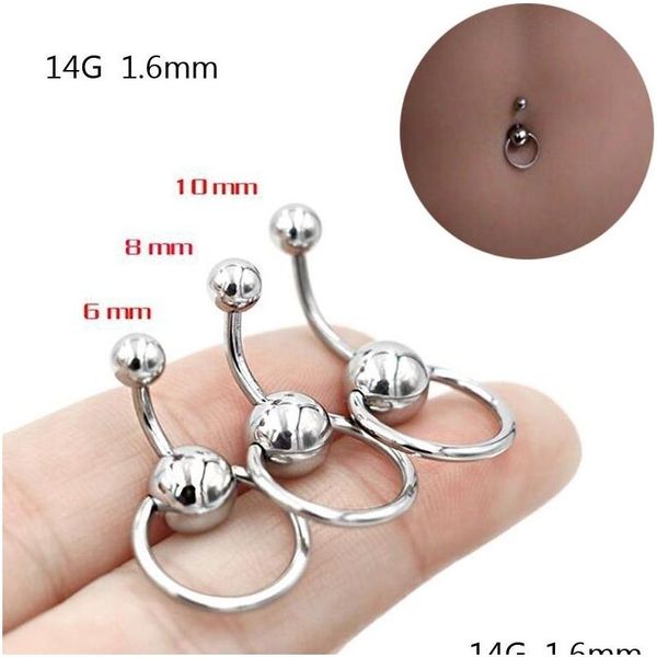 Anillos de botón de campana de ombligo Anillos de ombligo sexy de acero inoxidable Bola de sier Circar Anillo de botón de vientre Joyería piercing del cuerpo simple 6 mm / 8 mm / 10 m Otnqn