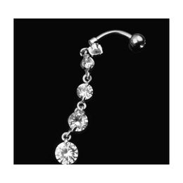 Nombril Bell Bouton Anneaux En Acier Inoxydable Zircon Long Dangle Rond Strass Anneau De Ventre Bar Barbell Piercing Bijoux Inversés 681 T2 Dhalj