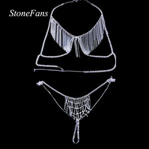 Anneaux de nombril Stonefans tendance multicouche chaîne strass bijoux de corps pour femmes gland corps chaîne soutien-gorge et string ensemble pour sous-vêtements bijoux 230905