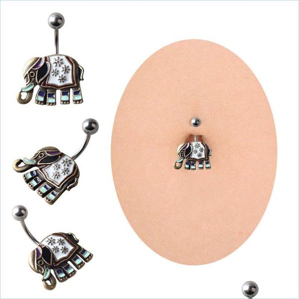 Bouton de cloche de nombril Anneaux d'￩l￩phant vintage mignon petit nombril nombril bouton bouts en acier des bijoux de piercing corporel personnalis￩ c3 drop d dhy1s