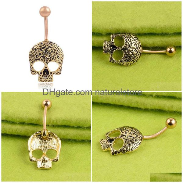 Anillos de botón de campana del ombligo Vintage Skl Joyería del cuerpo de metal Piercings Piercing de diamantes de imitación de acero inoxidable Cuelga para mujeres Regalo Gota del Dh5T7