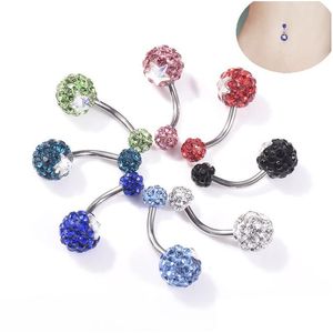 Navel Bell -knop Ringen Wasit Belly Dance Round Ball Color Crystal Body sieraden Roestvrijstalen strass Piercing Dange voor WOM DHFTI