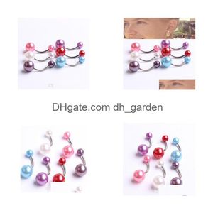 Anillos de botón de campana de ombligo al por mayor 100 piezas barra de acero de Navidad anillo de vientre de color mezclado con bola de perla joyería del cuerpo Pierce Dro Dhgarden Dhcjv