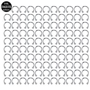 Nombril cloche bouton anneaux en gros 100PCSLot acier nez anneau cerceau narine Piercing Septum fer à cheval faux corps bijoux 16G 12mm 230628