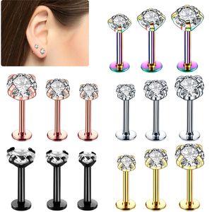 Navel Bell Button Ringen Groothandel 30PcsLot Stalen Lip Studs Piercing Tragus Labret Zirconia Body Piercings Sieraden Vacuüm Verguld 230628