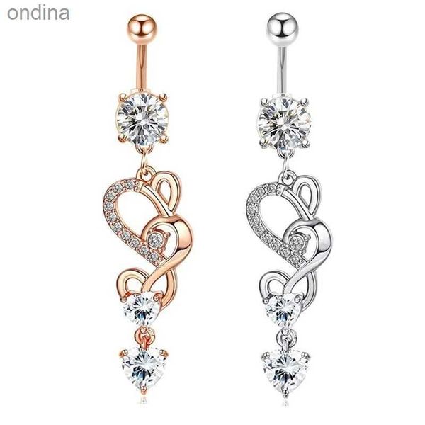 Ombligo Bell Botón Anillos Mujer Ombligo Piercing Acero Inoxidable Zircon Largo En Forma De Corazón Colgante Ombligo Piercings Tendencia Mujeres Sexy Joyería Del Cuerpo YQ240125