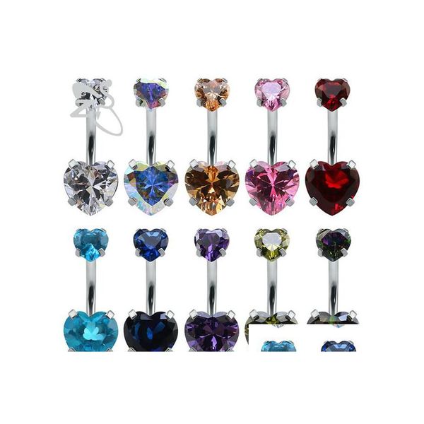 Nombril Bell Bouton Anneaux Femmes Mode 316 L En Acier Chirurgical Double Gem Sexy Coeur Ventre Zircon Bar Anneau Corps Piercing Drop Livraison Dhvqv