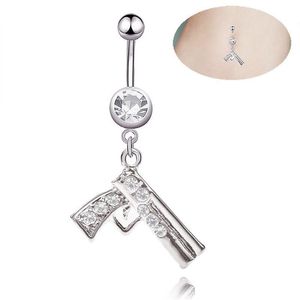 Nombril Cloche Bouton Anneaux Y Forme De Pistolet Wasit Danse Du Ventre Cristal Corps Bijoux En Acier Inoxydable Strass Piercing Dangle Pour Les Femmes Dr Dh4Tp