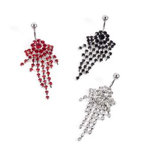 Nombril Cloche Bouton Anneaux Y Gland Rouge Couleur Wasit Danse Du Ventre Cristal Corps Bijoux En Acier Inoxydable Strass Piercing Dangle Pour D Dhyf6