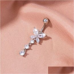 Navel Belknop Ringen Zirkoon Vlinder Hanger Kristal Navelpiercing Nagel Lichaam Sieraden Voor Vrouwen Mode Drop Levering Otaxb