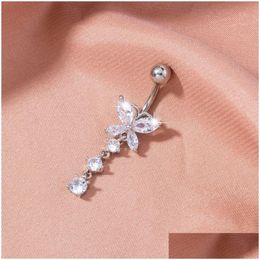 Nombril cloche bouton anneaux Zircon papillon pendentif cristal ventre Piercing ongles corps bijoux pour femmes mode livraison directe Dhfmq