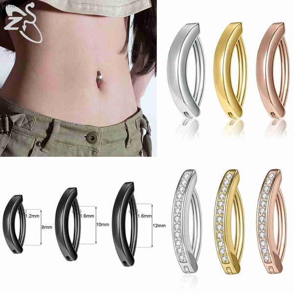 Nombril Bell Button Rings ZS 1 PC 14G en acier inoxydable Clicker nombril anneau pour les femmes couleur or inversé nombril incurvé bijoux de corps 8/10/12MM YQ240125