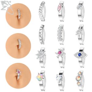 Navelbelknopringen ZS 1 Stuk Bloemvorm 14G Navelpiercing Strass Navelpiercings Klik Omgekeerde Gebogen Navel Barbell Lichaamssieraden 10MM YQ240125